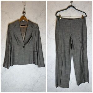 Escada gray linen silk wool knit matching blazer jacket & trousers